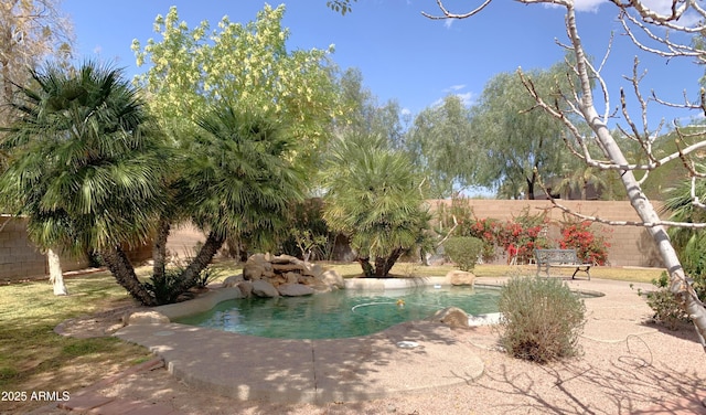 view of pool featuring a fenced backyard and a fenced in pool