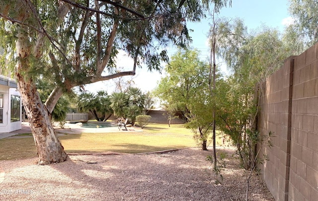 view of yard with a fenced backyard and an outdoor pool