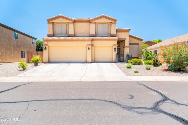 3511 W Allens Peak Dr, San Tan Valley, AZ 85144 - view of front facade with stucco siding, a garage, a tile roof, and driveway