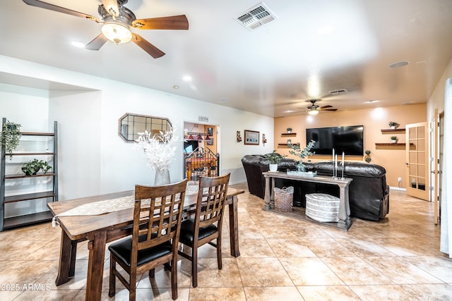 3511 W Allens Peak Dr, San Tan Valley, AZ 85144 - dining space with a ceiling fan, light tile patterned floors, and recessed lighting