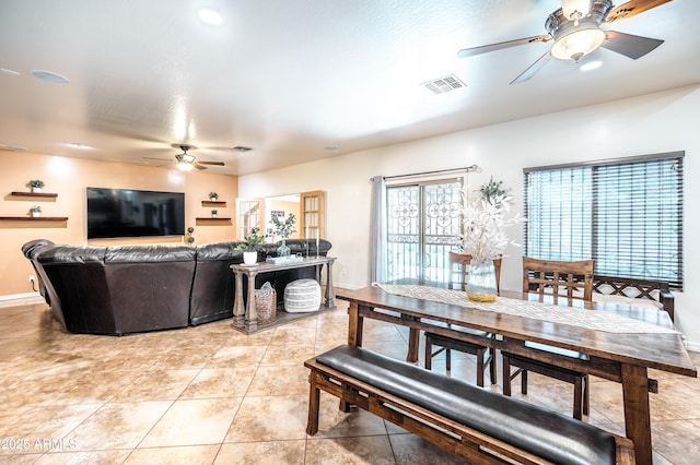 3511 W Allens Peak Dr, San Tan Valley, AZ 85144 - living room featuring ceiling fan, light tile patterned flooring, and baseboards