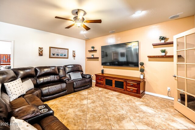 3511 W Allens Peak Dr, San Tan Valley, AZ 85144 - living area featuring a ceiling fan and baseboards