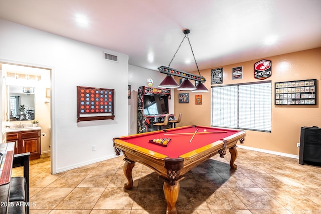 3511 W Allens Peak Dr, San Tan Valley, AZ 85144 - game room featuring a sink, pool table, light tile patterned floors, baseboards, and recessed lighting