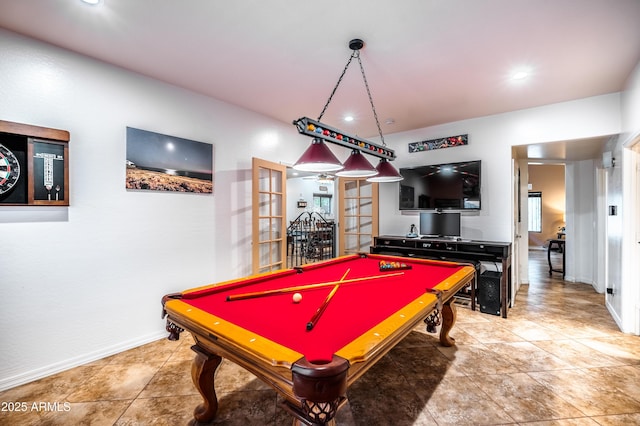 3511 W Allens Peak Dr, San Tan Valley, AZ 85144 - game room featuring pool table, french doors, baseboards, and recessed lighting