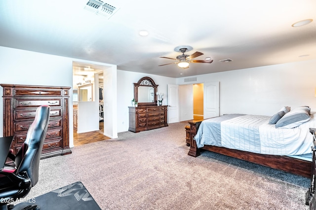 3511 W Allens Peak Dr, San Tan Valley, AZ 85144 - carpeted bedroom featuring a ceiling fan and recessed lighting