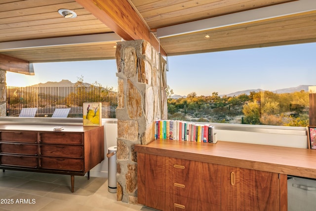 view of patio with a mountain view