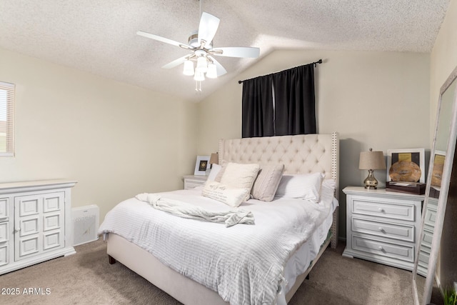 19230 N 5th St, Phoenix, AZ 85024 - carpeted bedroom with vaulted ceiling, a textured ceiling, and a ceiling fan
