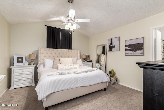 19230 N 5th St, Phoenix, AZ 85024 - bedroom with carpet flooring, vaulted ceiling, a textured ceiling, and a ceiling fan