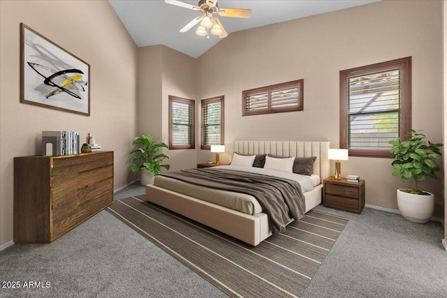 10235 E Jerome Ave, Mesa, AZ 85209 - carpeted bedroom featuring vaulted ceiling and a ceiling fan