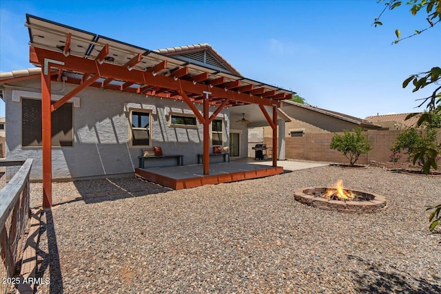 10235 E Jerome Ave, Mesa, AZ 85209 - view of yard with a fire pit, a pergola, a patio, and ceiling fan