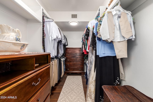 spacious closet with dark wood-type flooring