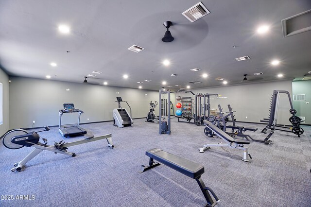 exercise room featuring visible vents and recessed lighting