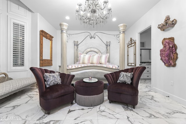 bedroom with a chandelier