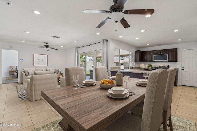 2519 E Geneva Dr, Tempe, AZ 85282 - dining space with light tile patterned flooring, ceiling fan, and recessed lighting