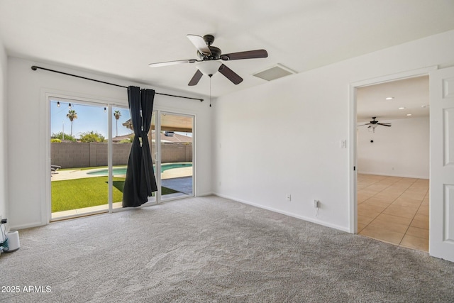 2519 E Geneva Dr, Tempe, AZ 85282 - empty room with ceiling fan, carpet floors, tile patterned floors, and recessed lighting