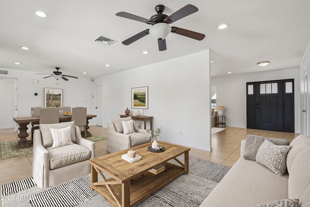 2519 E Geneva Dr, Tempe, AZ 85282 - living area with a ceiling fan, light tile patterned floors, and recessed lighting