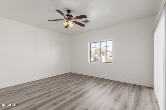 empty room featuring light hardwood / wood-style flooring and ceiling fan