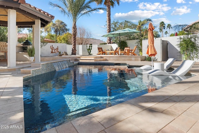 9915 E Cinnabar Ave, Scottsdale, AZ 85258 - view of swimming pool with a patio area, a fenced in pool, and a fenced backyard