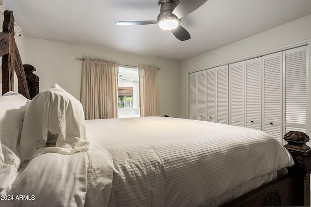 bedroom with a closet and ceiling fan