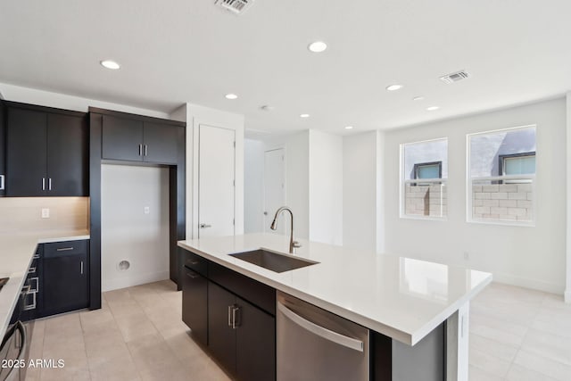 10253 E Ursula Ave, Mesa, AZ 85212 - kitchen featuring dishwasher, a sink, light tile patterned flooring, light countertops, and recessed lighting