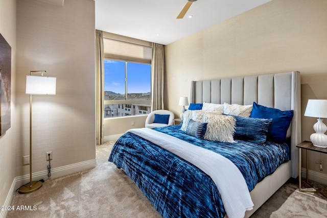 bedroom featuring carpet and ceiling fan