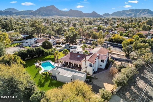 drone / aerial view with a mountain view