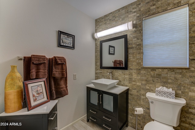 bathroom featuring vanity, wood-type flooring, and toilet