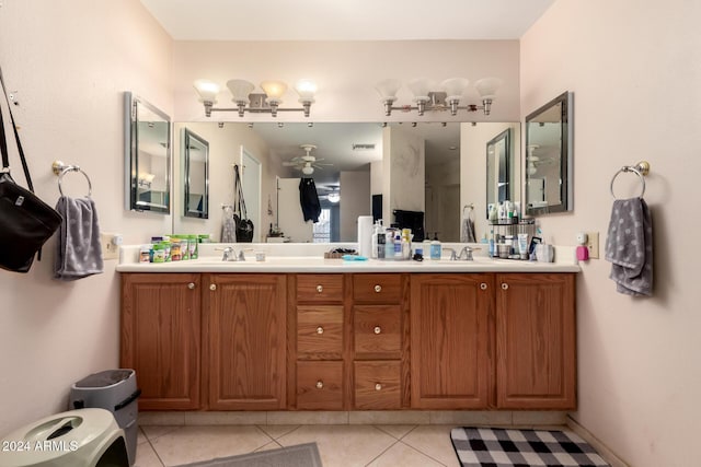 bathroom featuring vanity, tile patterned floors, and ceiling fan