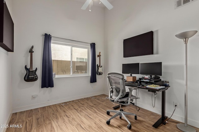 821 E Chicago St, Chandler, AZ 85225 - office area with visible vents, baseboards, ceiling fan, and wood finished floors