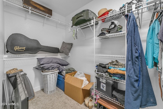 walk in closet with carpet flooring