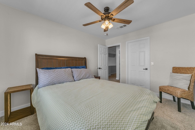 bedroom featuring carpet and ceiling fan