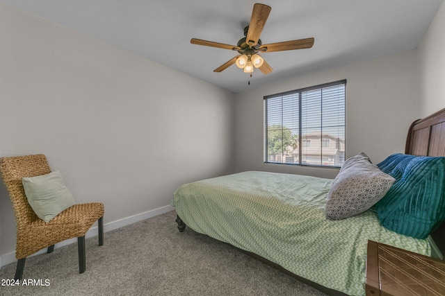 bedroom featuring carpet floors and ceiling fan