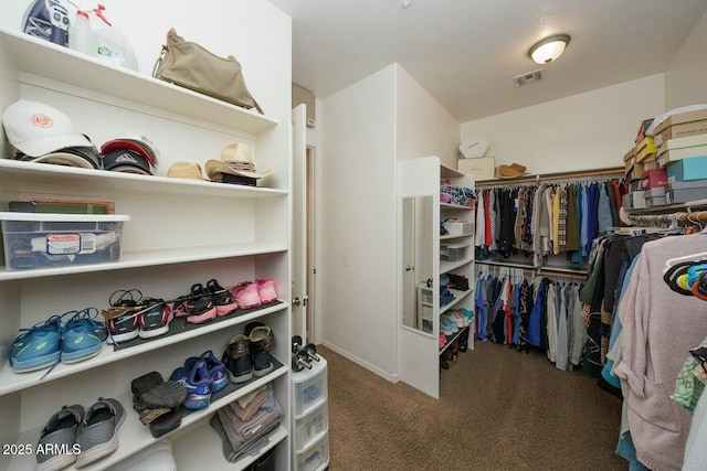 walk in closet featuring carpet flooring