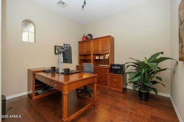 office area with dark wood-type flooring