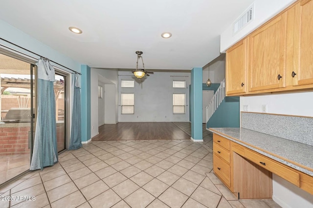 16828 W Windermere Way, Surprise, AZ 85374 - kitchen featuring light tile patterned floors, pendant lighting, recessed lighting, and light brown cabinetry