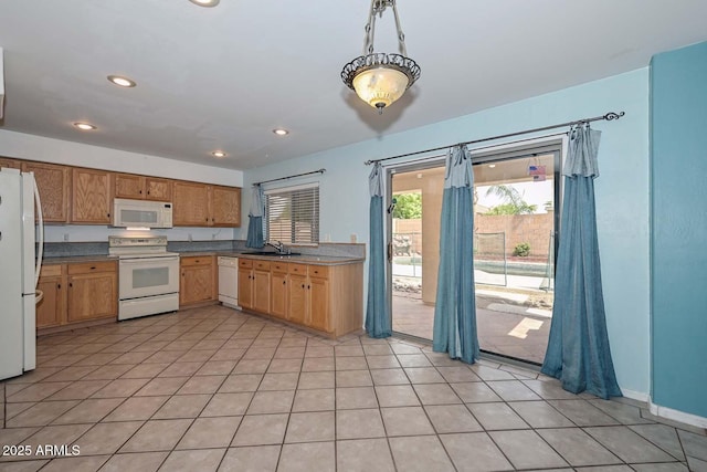 16828 W Windermere Way, Surprise, AZ 85374 - kitchen with white appliances, recessed lighting, and light tile patterned floors