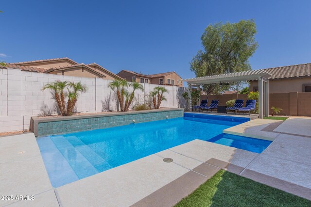 12035 S 186th Ave, Goodyear, AZ 85338 - view of pool with a fenced backyard, a patio, a pergola, and a pool with connected hot tub