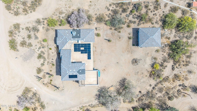aerial view of sparsely populated area with a desert landscape