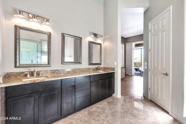 bathroom featuring hardwood / wood-style flooring and vanity