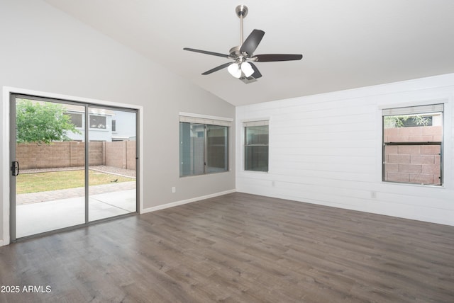 1015 E Penny Ln, San Tan Valley, AZ 85140 - unfurnished room with vaulted ceiling, dark wood-style floors, ceiling fan, and baseboards