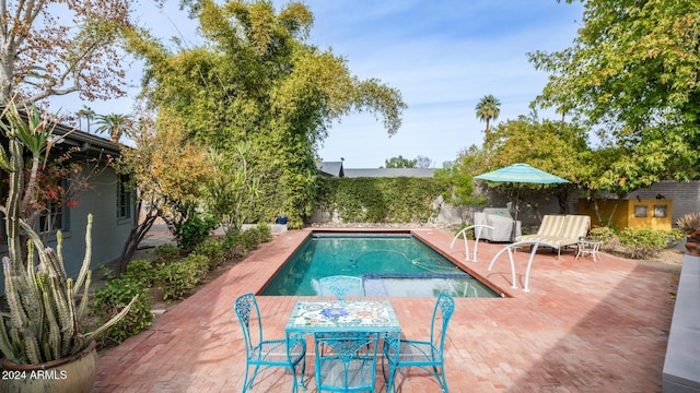 view of swimming pool featuring a patio area