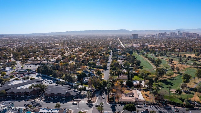 drone / aerial view featuring a mountain view