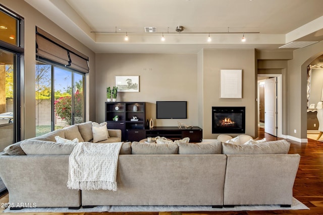 living room with hardwood / wood-style flooring