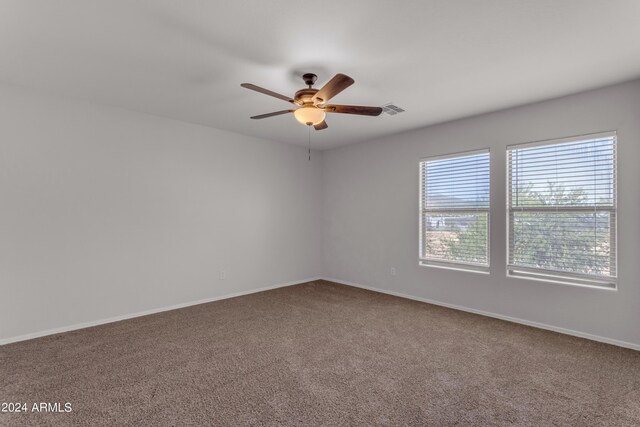 carpeted empty room featuring ceiling fan and a healthy amount of sunlight