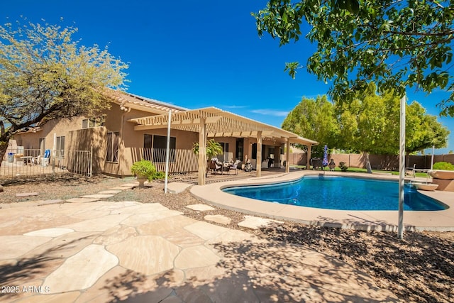 13609 W Vermont Ave, Litchfield Park, AZ 85340 - view of swimming pool with a patio, a fenced in pool, a fenced backyard, and a pergola