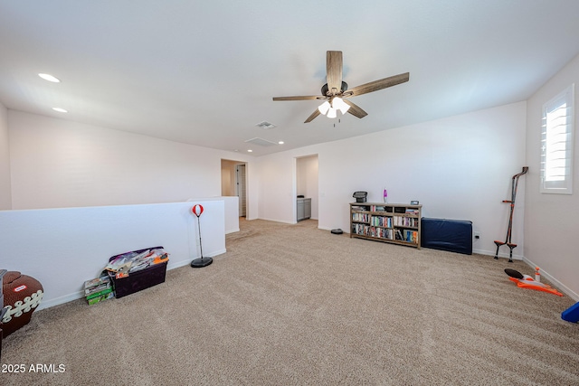 25051 N 140th Dr, Surprise, AZ 85387 - recreation room featuring carpet, baseboards, recessed lighting, and ceiling fan
