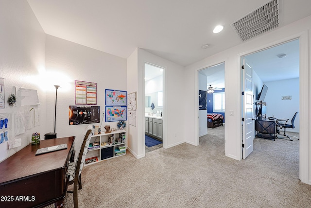 25051 N 140th Dr, Surprise, AZ 85387 - office area featuring light colored carpet, baseboards, and ceiling fan