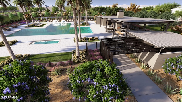 community pool featuring a patio and fence