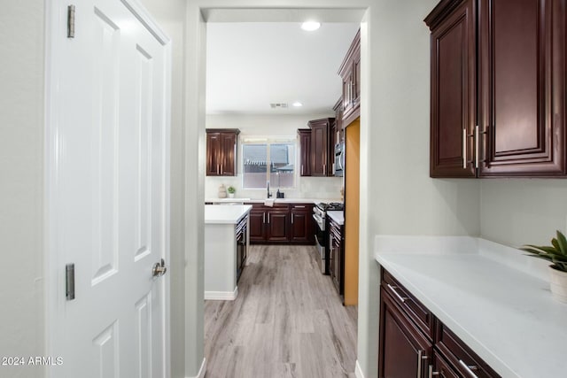 kitchen featuring light wood-type flooring, stainless steel appliances, and sink