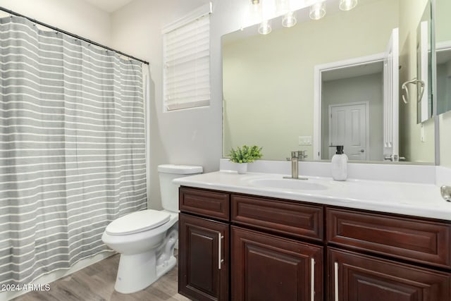 bathroom featuring hardwood / wood-style floors, vanity, and toilet